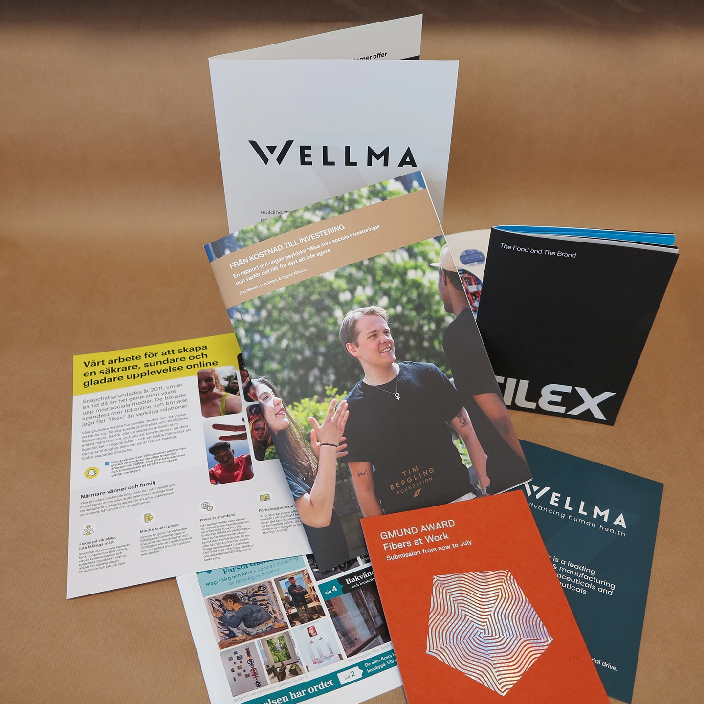 Samling av olika typer av flyers och broschyrer med professionellt tryck